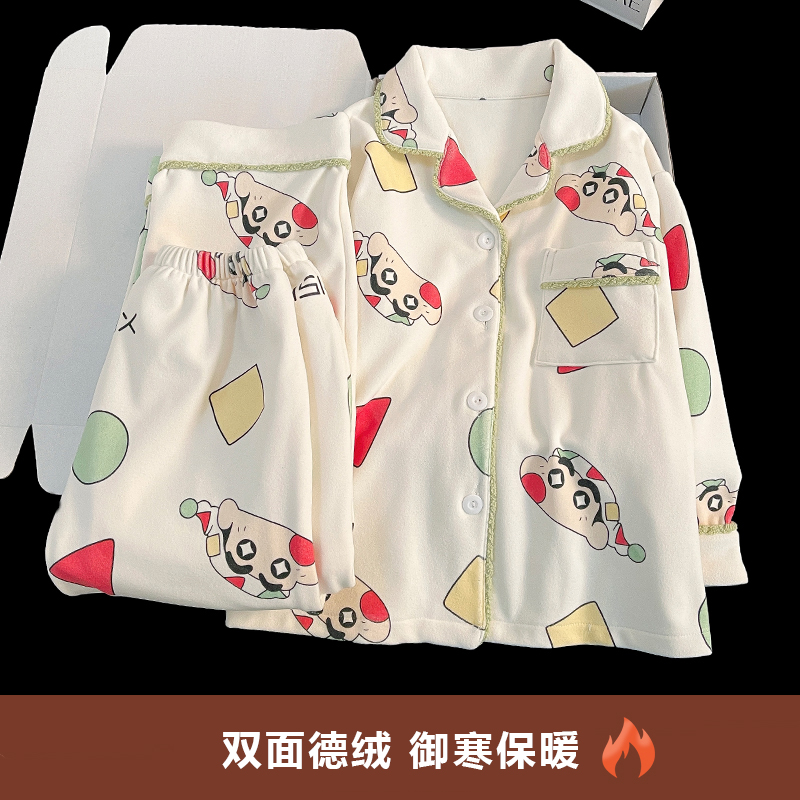 中大童德绒长袖亲子家居服套装秋冬新款女童可爱卡通保暖御寒睡衣