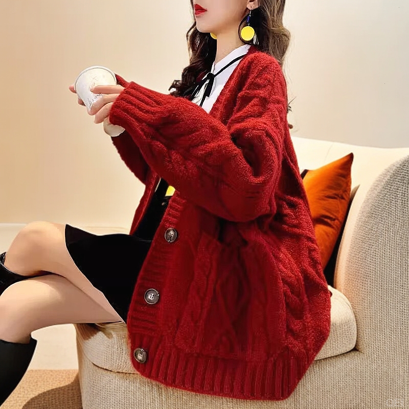 2025春春秋长袖宽松百搭外搭慵懒风显瘦针织开衫毛衣洋气外穿女潮