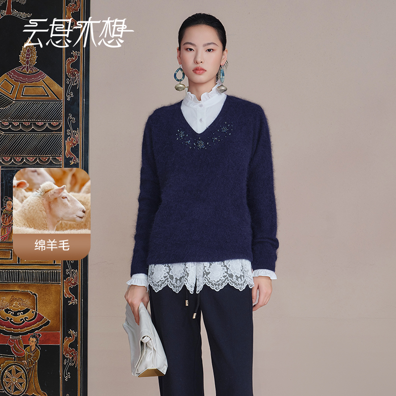 Ysimo-X云思木想 心间星辰 羊毛蚕丝山羊绒拉毛钉钻毛针织衫13733