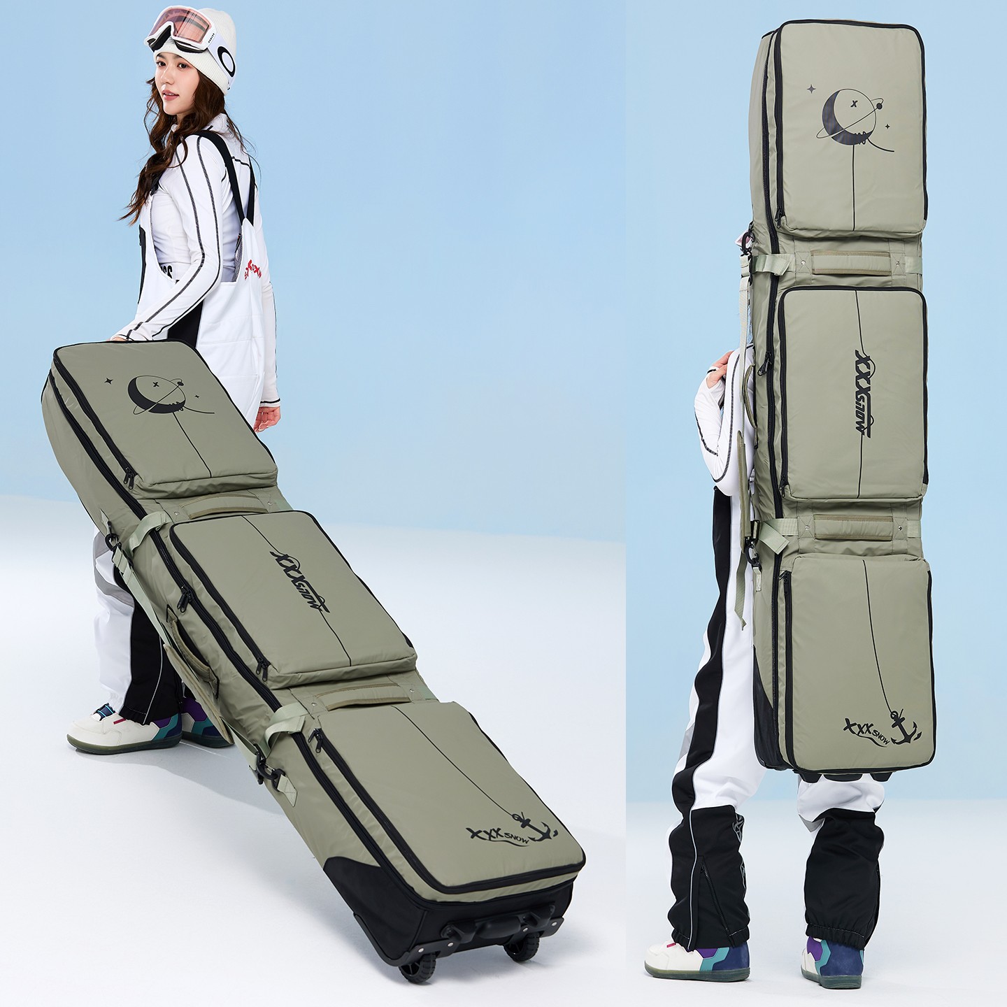 XXXsnow滑雪板包带轮单板包拖轮双板包滑雪滚轮包双板板包可托运