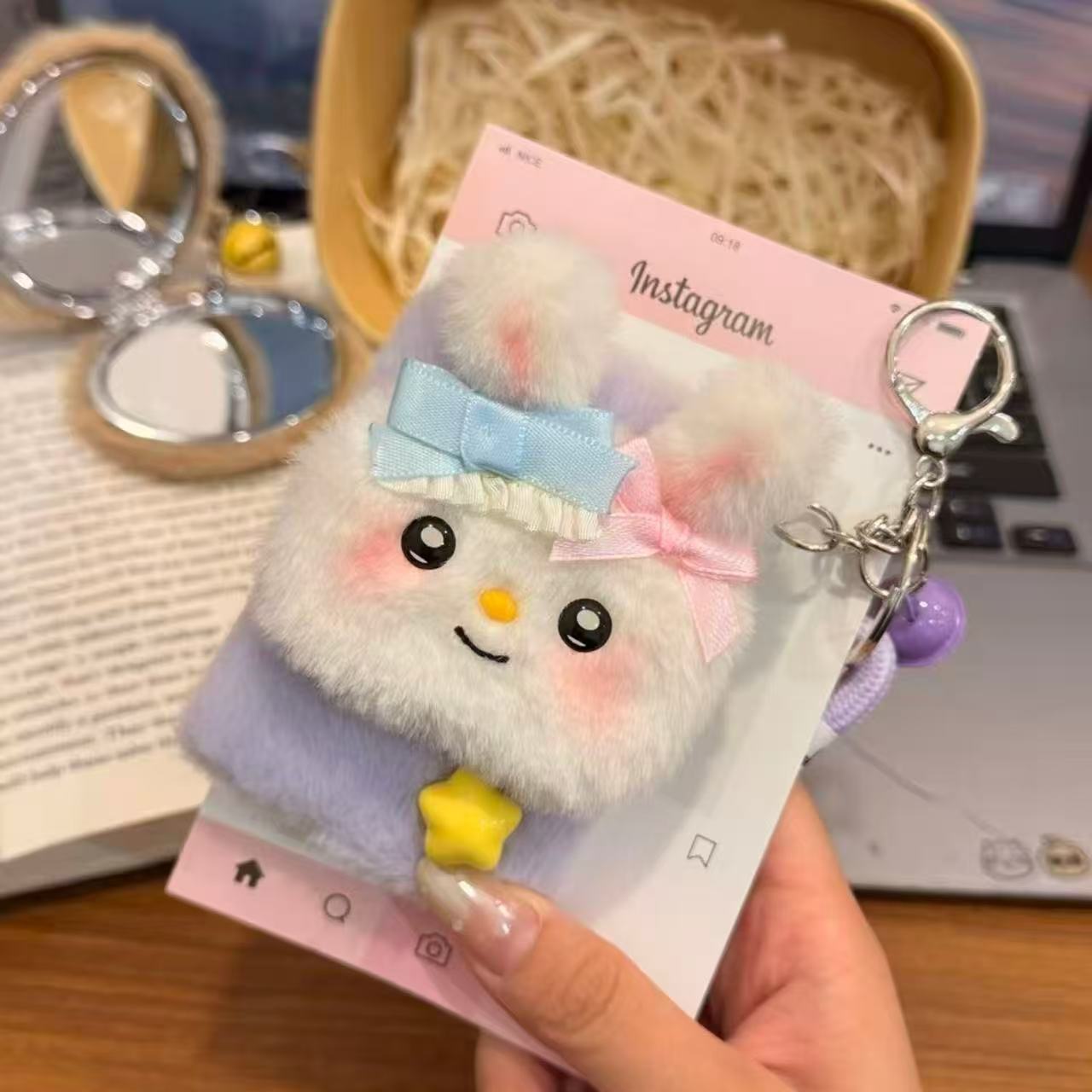 小兔小熊手工diy材料包折叠镜卡通可爱化妆镜随身携带小镜子