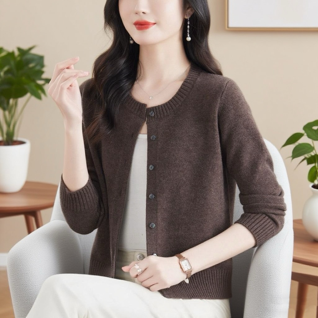 羊绒开衫女毛衣外套羊毛新款圆领短款小个子针织秋冬专柜正品