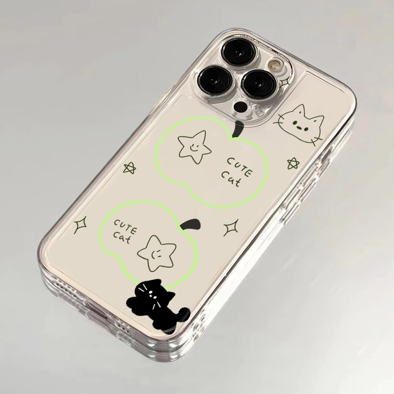 欧克里里线条青苹果猫适用苹果16/17promax手机壳小米OPPO华为VIV