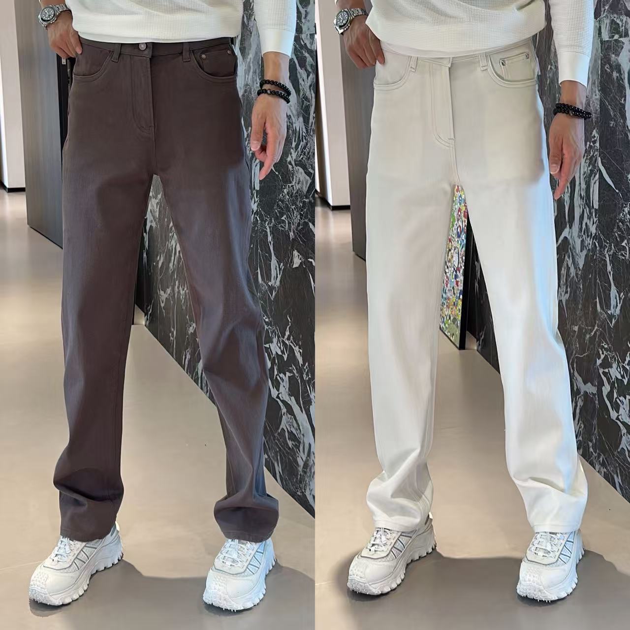 東• 秋季新款男士编织配皮直筒休闲牛仔裤 6521