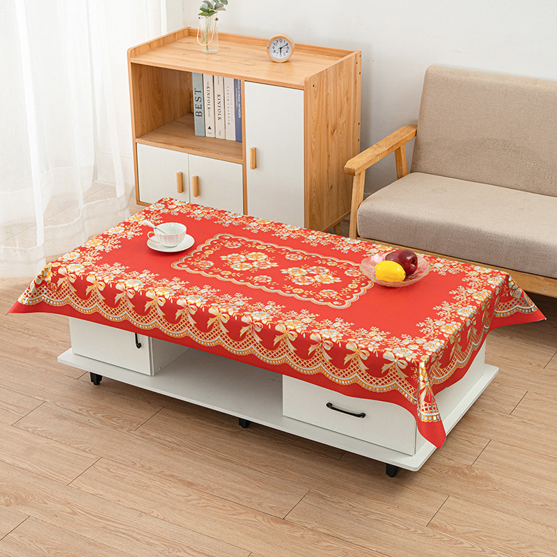 【中国红印花】90*150红桌布PVC防水防油防烫防脏茶几布加大加厚