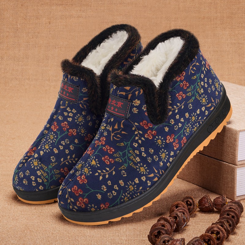 老北京布鞋女冬季加绒保暖妈妈棉鞋老太太奶奶棉靴软底防滑老人鞋