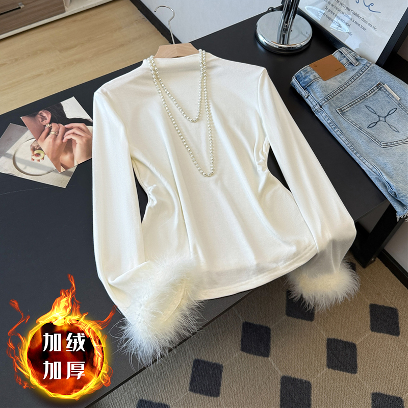 现货秒发【加绒加厚毛毛可拆卸】半高领打底衫长袖百搭显瘦洋气上衣