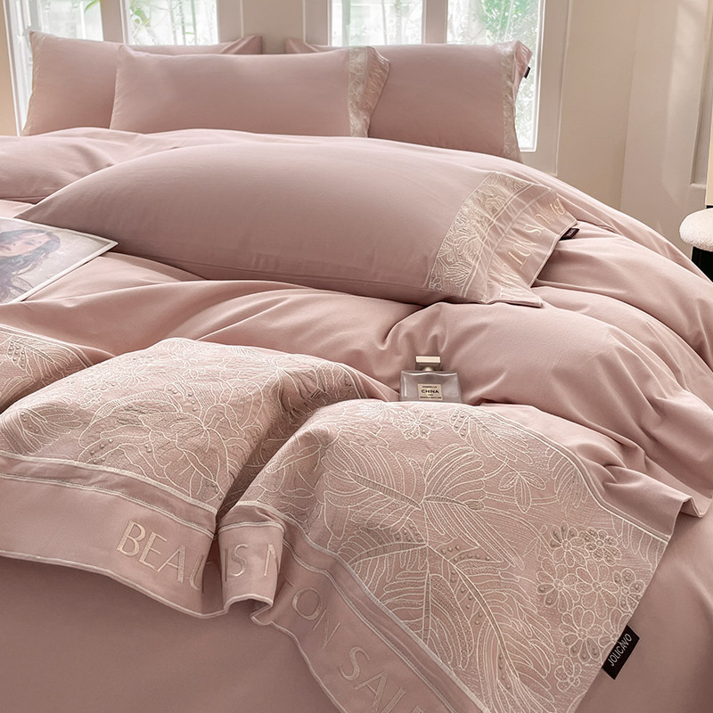 冬季A类200支全棉磨毛四件套纯棉高档轻奢纯色床笠款床上用品