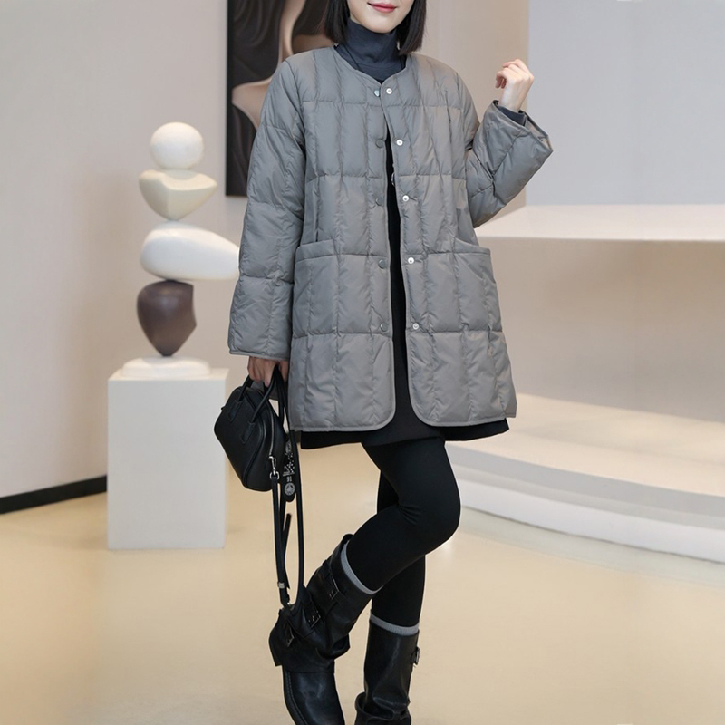 2025棉服女款2025新款中长款冬时尚气质格纹外套洋气轻薄小棉袄