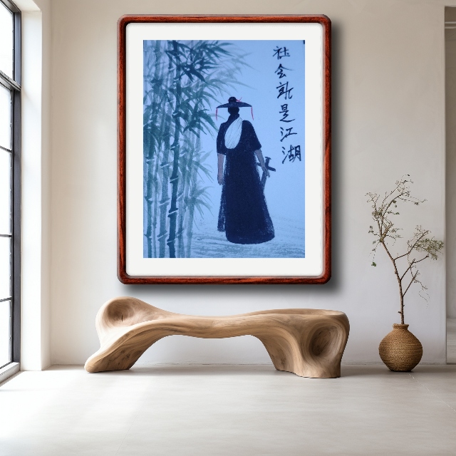 手工国画带相框，