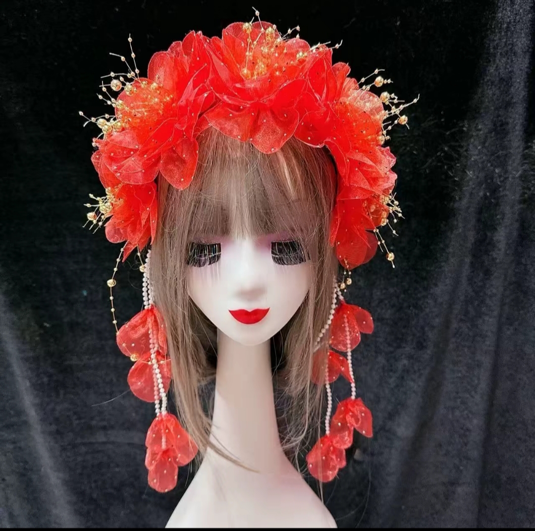 新款大秧歌广场舞表演演出五朵大花款发卡