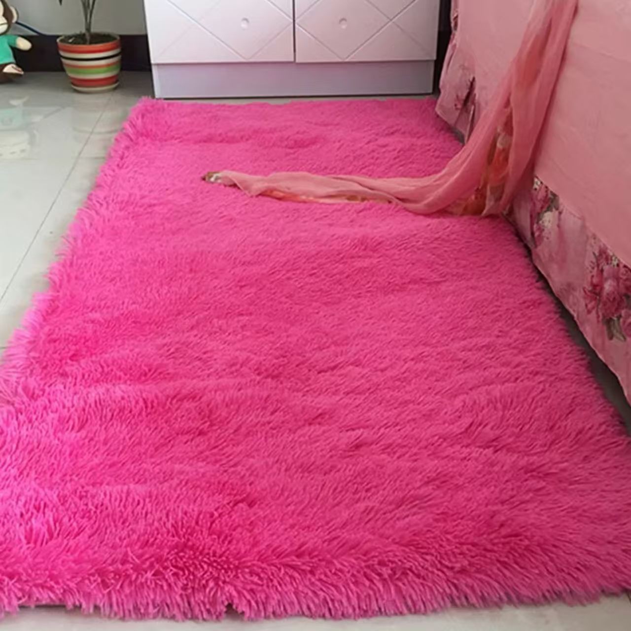卧室加厚地毯床边长毛客厅飘窗榻榻米满铺地垫毛绒网红粉色床边毯