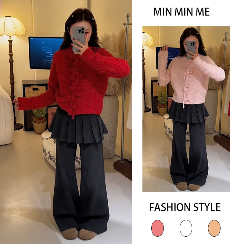 2025秋冬季新款设计感轻熟风时尚针织开衫女搭配休闲阔腿裤两件套