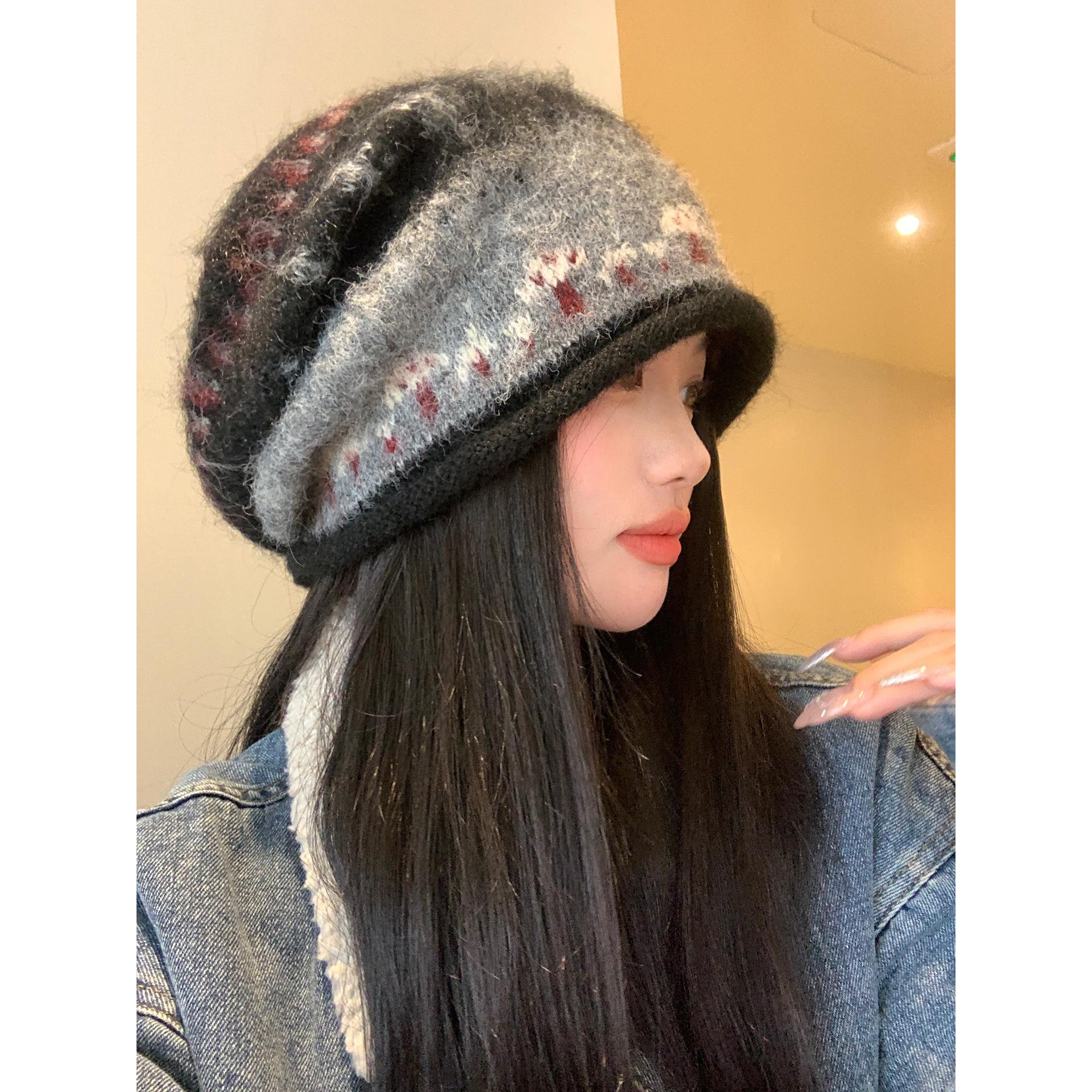 费尔岛风卷边堆堆帽女秋冬复古显脸小冷帽慵懒风防寒保暖包头帽子