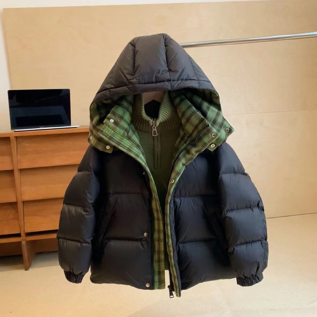 儿童羽绒服男童2025新款中大童洋气冬装男孩加厚假两件羽绒外套潮