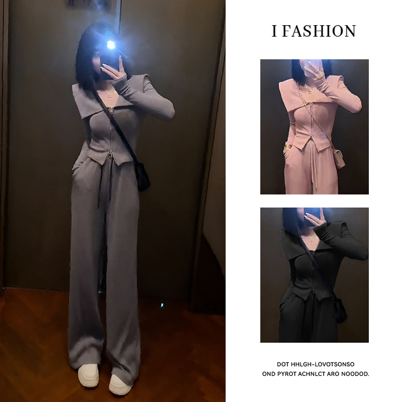 小个子时尚运动服套装女2025年春秋新款洋气减龄上衣阔腿裤两件套