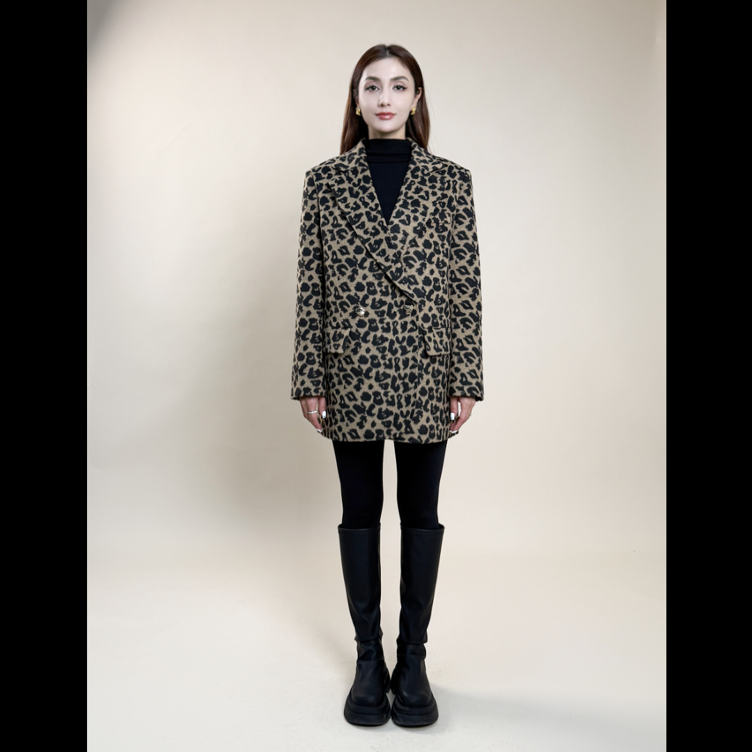 【薄款】西装外套时尚女士复古豹纹中长款宽松(mdn-144)