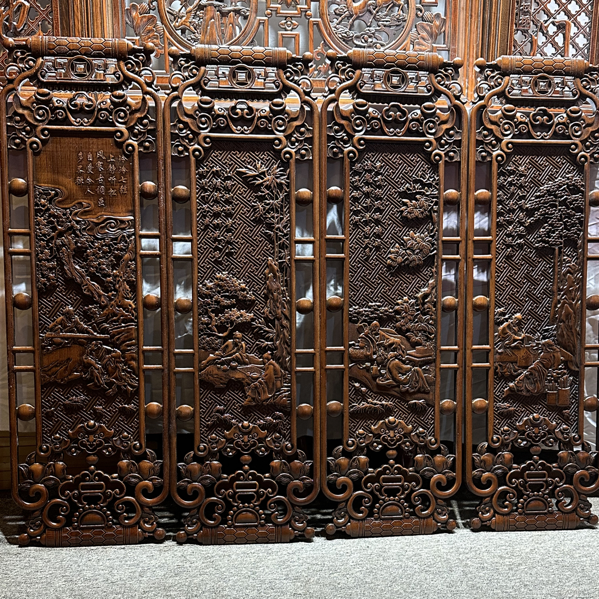 28×90升级款净味，烤漆工艺琴棋书画悬挂木雕背景墙新中式四条屏