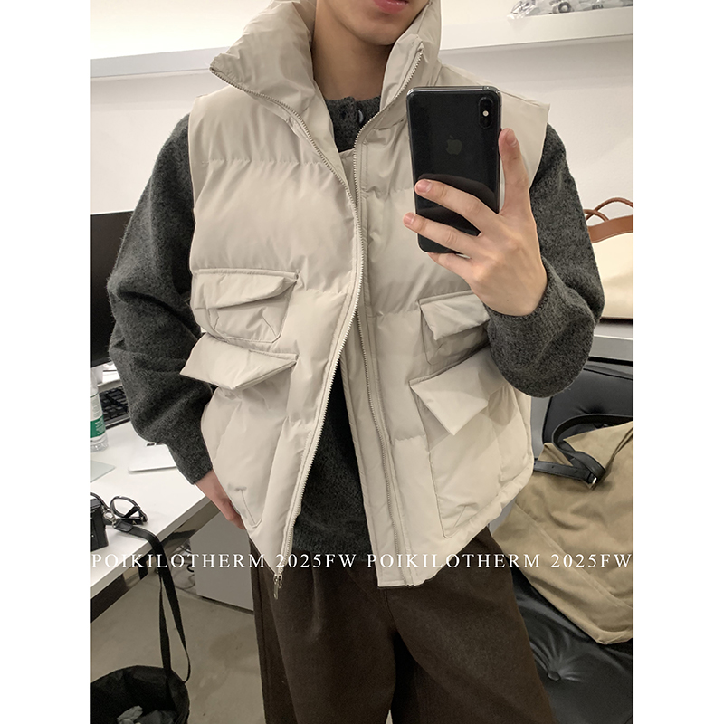 PLTH*冬季保暖叠穿立领多口袋防风马甲无袖棉服韩系复古棉袄男女