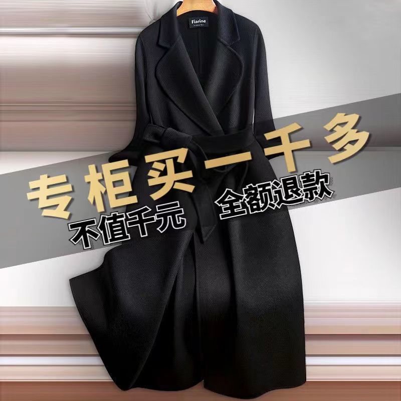 黑色赫本风双面羊绒大衣女长款修身羊毛正宗双面呢大衣新款