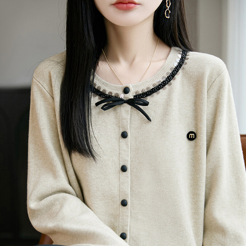 皮尔卡丹秋冬女士流行时尚针织衫小香风气质百搭宽松圆领短款网红