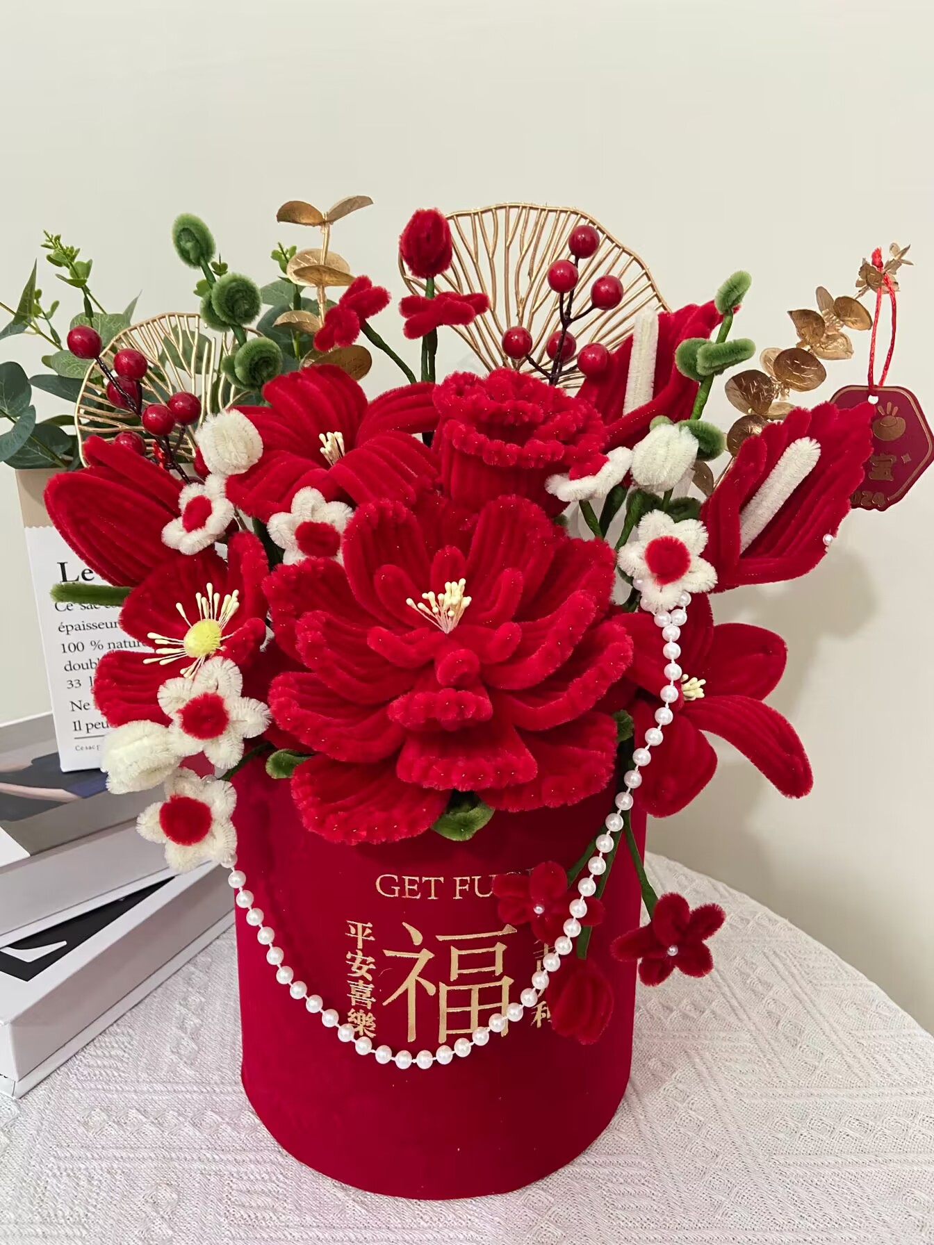 成品手工大福桶抱抱桶花送乔迁结婚开业新年客厅摆件桌面装饰礼物