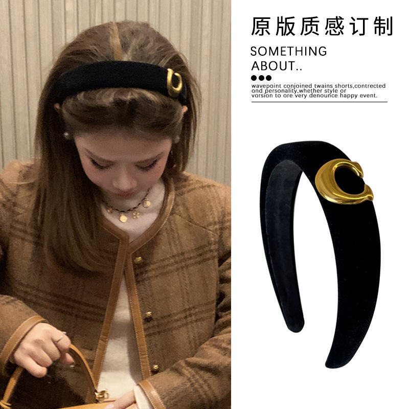韩国黑色金标丝绒发箍女秋冬高颅顶压发头箍高级感日常外戴发饰女