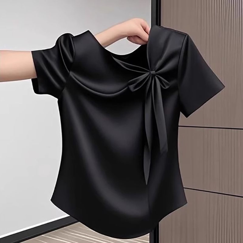 CEENIU法式蝴蝶结短袖衬衫女2025夏季超好看时尚气质百搭显瘦上衣