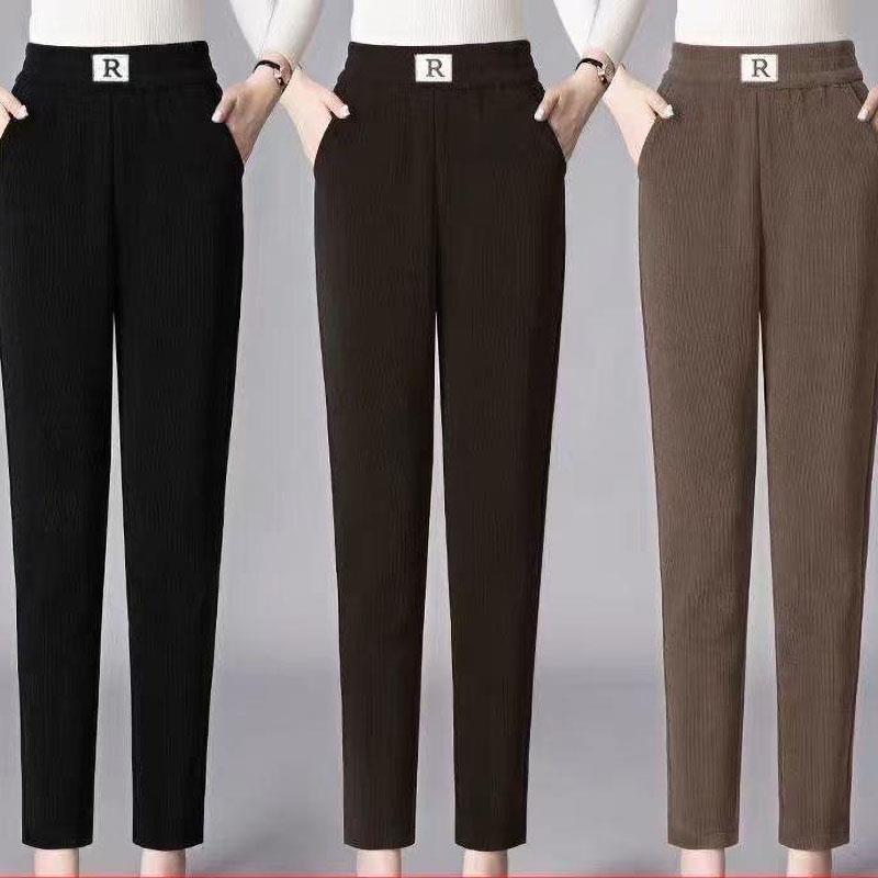 秋季新款女中年妈妈装时尚休闲 百搭修身显瘦纯色宽松加绒烟管裤
