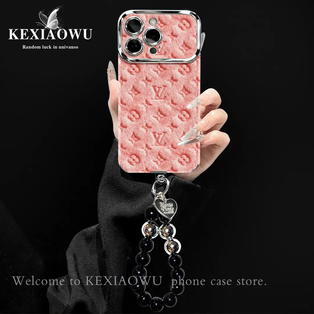 银框大视窗毛绒压花适用苹果16PROMAX华为VIVO小米OPPO手链手机壳