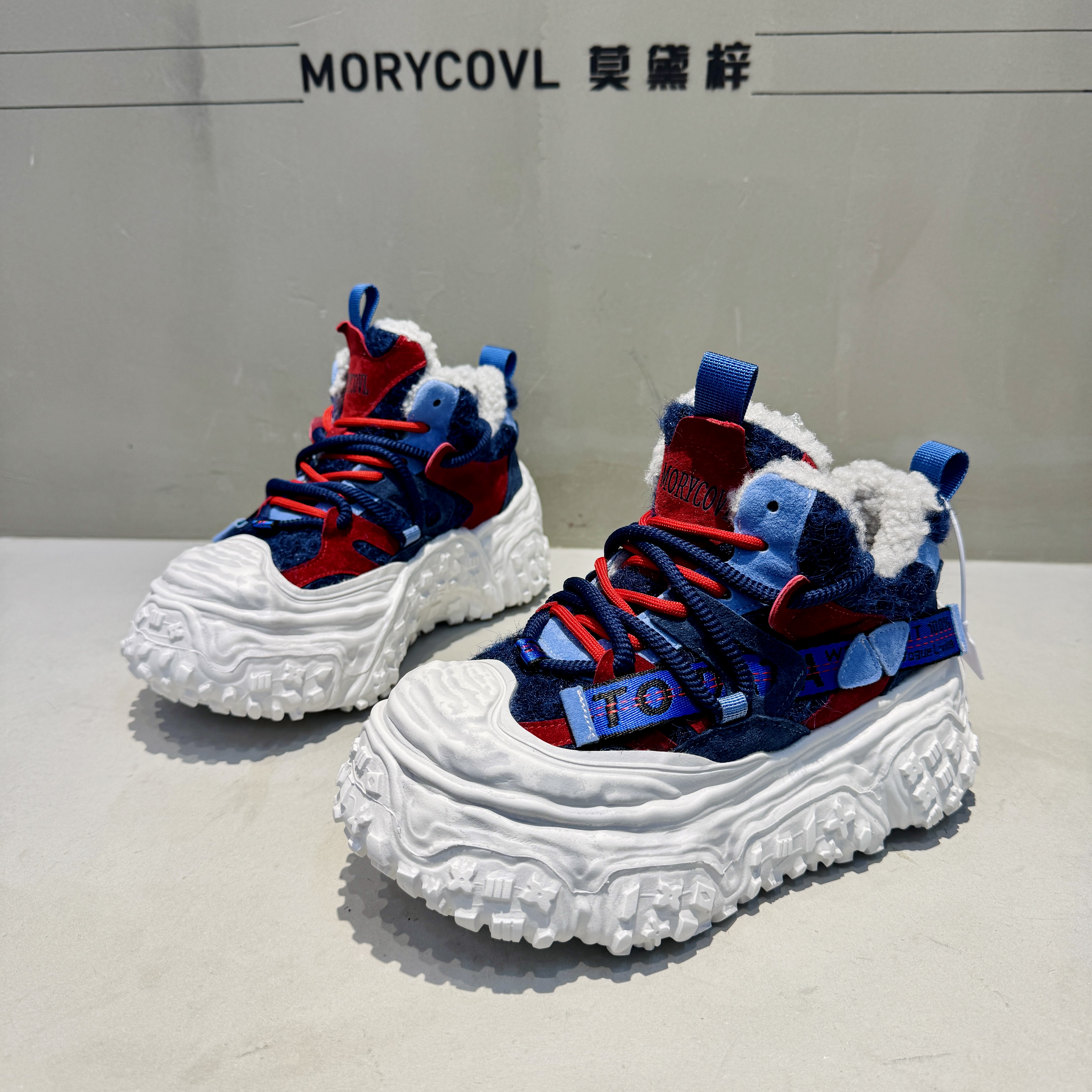 新款老爹鞋~运动时尚休闲鞋真皮女高帮加绒厚底保暖鞋子拼色 857