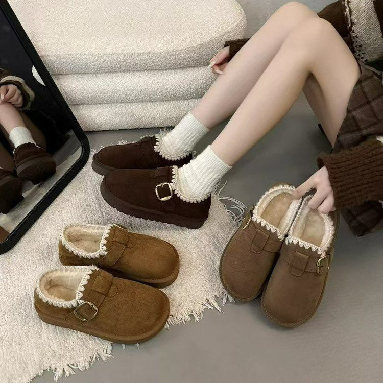 厚底加绒勃肯鞋女2025年新款冬季豆豆乐福鞋保暖雪地靴低帮棉鞋子