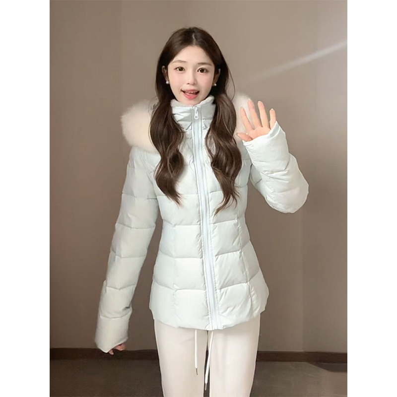 韩版甜美收腰显瘦棉服外套女冬季新款慵懒风连帽修身保暖棉衣潮