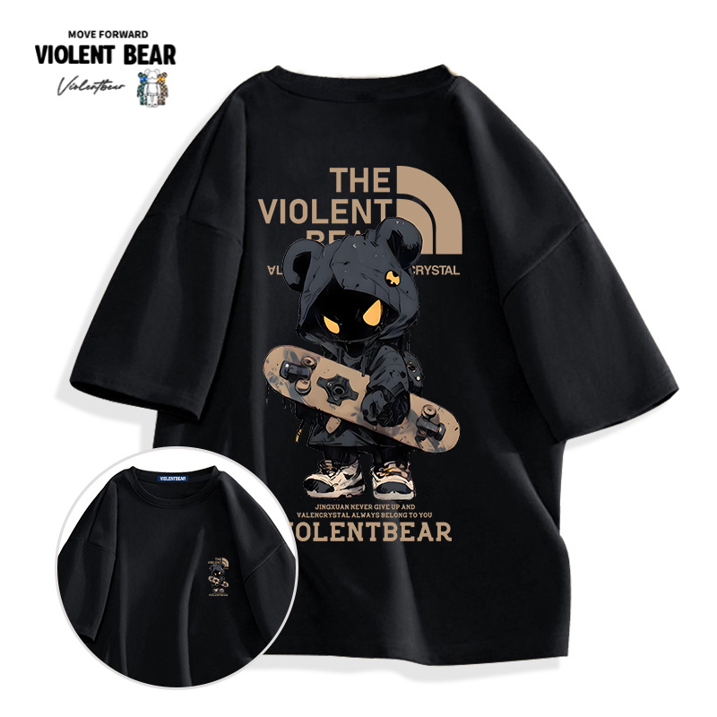 暴力熊夏季爆款短袖t恤男百搭高级感男装轻奢情侣款休闲宽松上衣