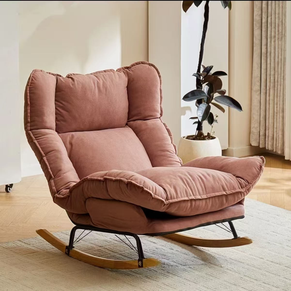 云朵摇椅 三折叠 摇椅法式中古单人位北欧客厅功能沙发轻奢摇摇椅