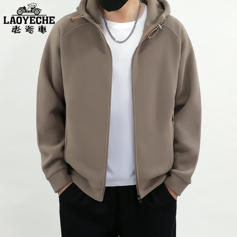 摇粒绒卫衣外套男士秋冬季新款连帽开衫加绒加厚保暖上衣休闲夹克