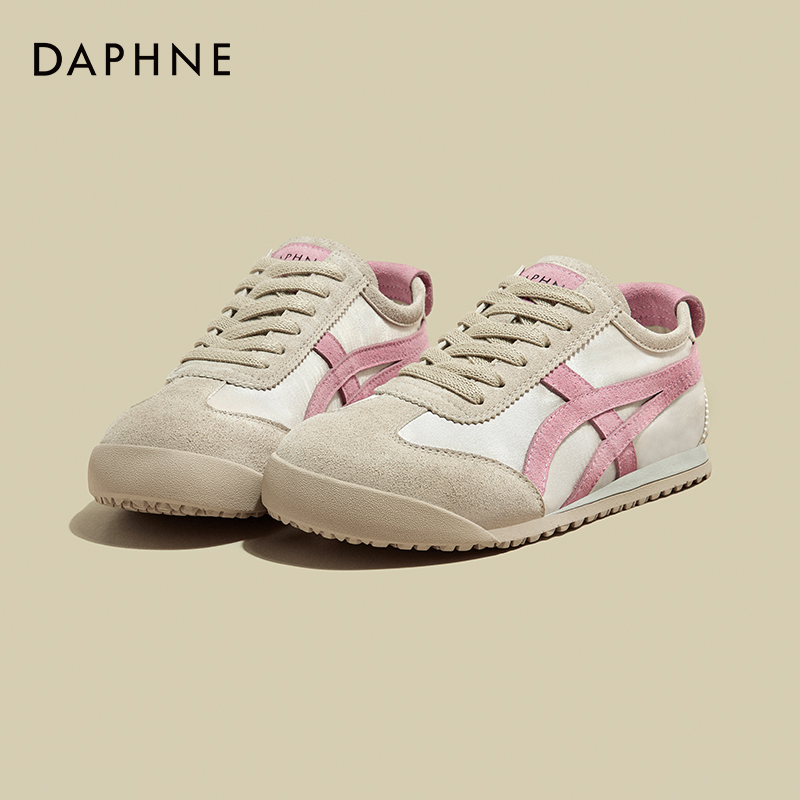 达芙妮复古平底德训鞋女2025春季新款超火薄底缎面粉色运动休闲鞋