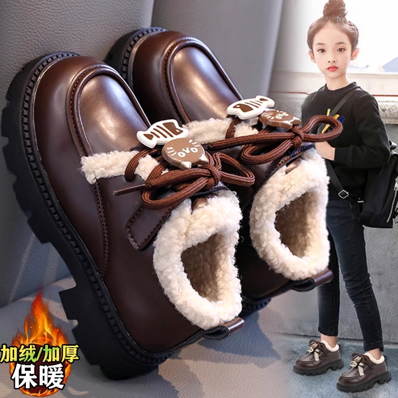 ABC女童小皮鞋冬季2025新款儿童时尚演出乐福鞋女孩加绒公主棉靴