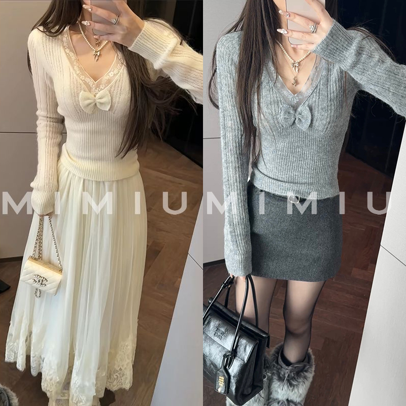 【mimius】P 羊毛混纺针织蝴蝶结打底毛衣 WG11140