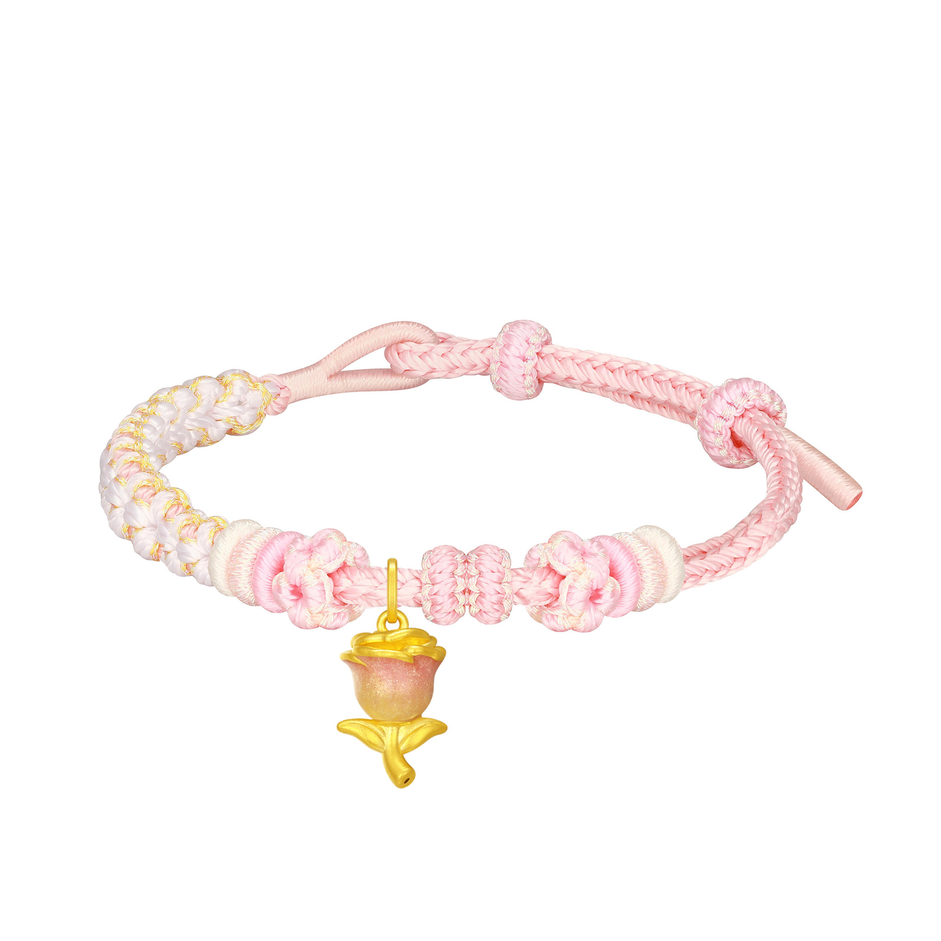 Chow Tai Seng/周大生黄金玫瑰花吊坠硬金多巴胺玫瑰情人节送礼