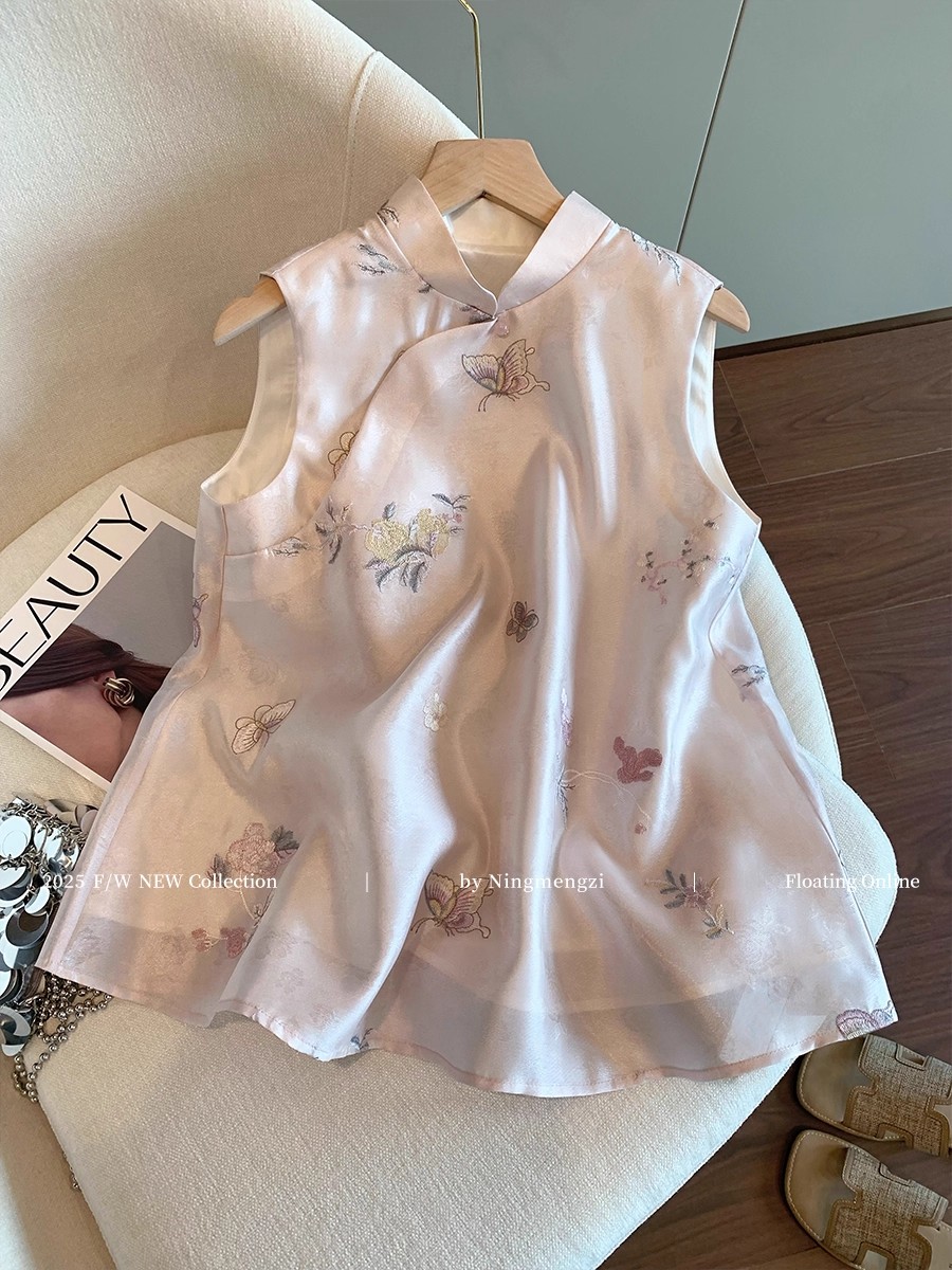 新中式重工气质无袖立领背心女2025夏季新款国风超仙气质宽松上衣