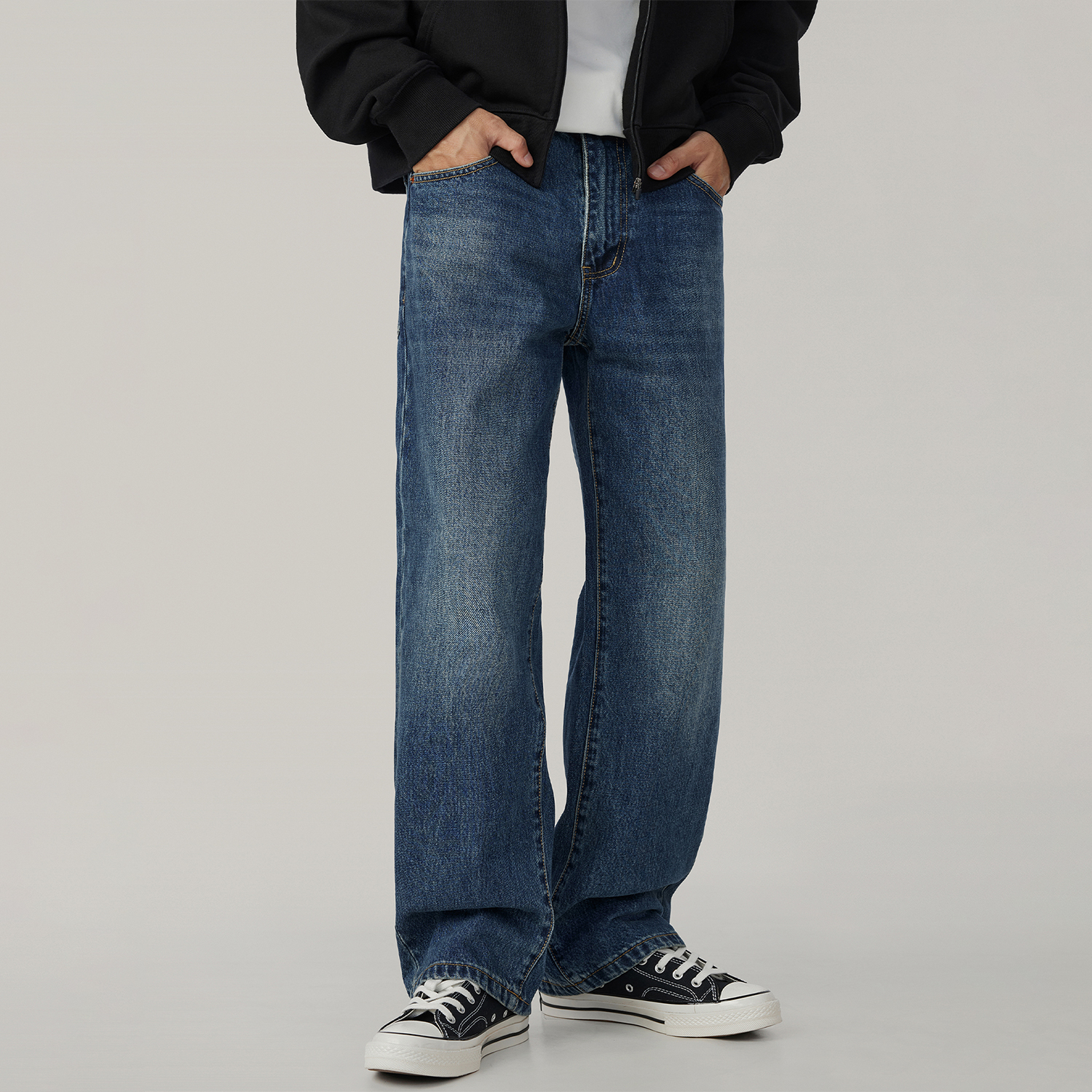 2025新款秋季美式复古水洗做旧牛仔裤男潮牌宽松直筒阔腿休闲长裤