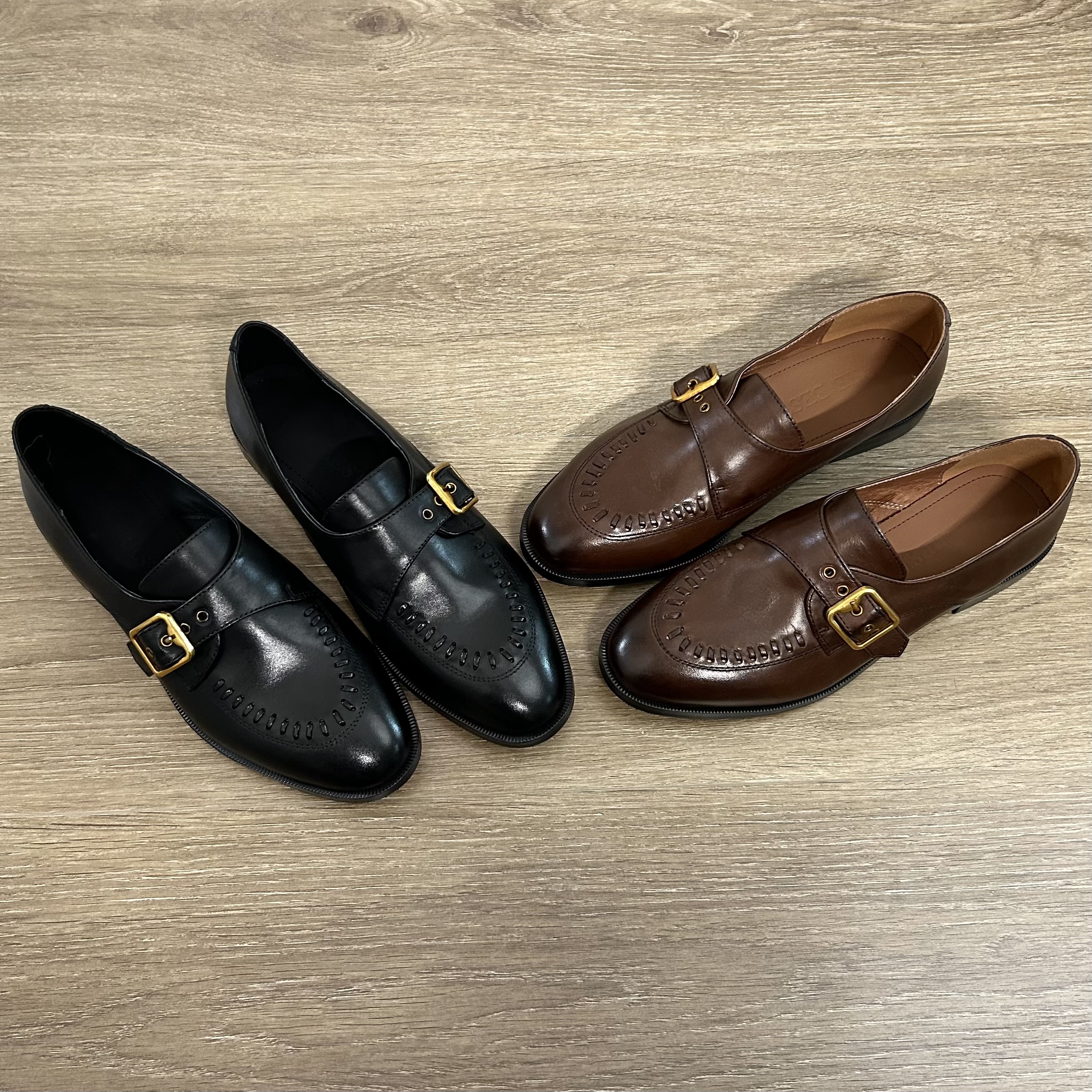 Dannyfrey英伦风皮带扣头层牛皮女复古日常一脚蹬通勤乐福鞋1.5CM