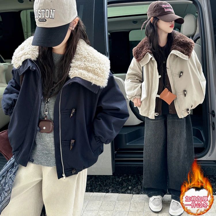女童毛领棉衣秋冬季新款中大童夹棉加厚外套女孩韩版洋气保暖冬装