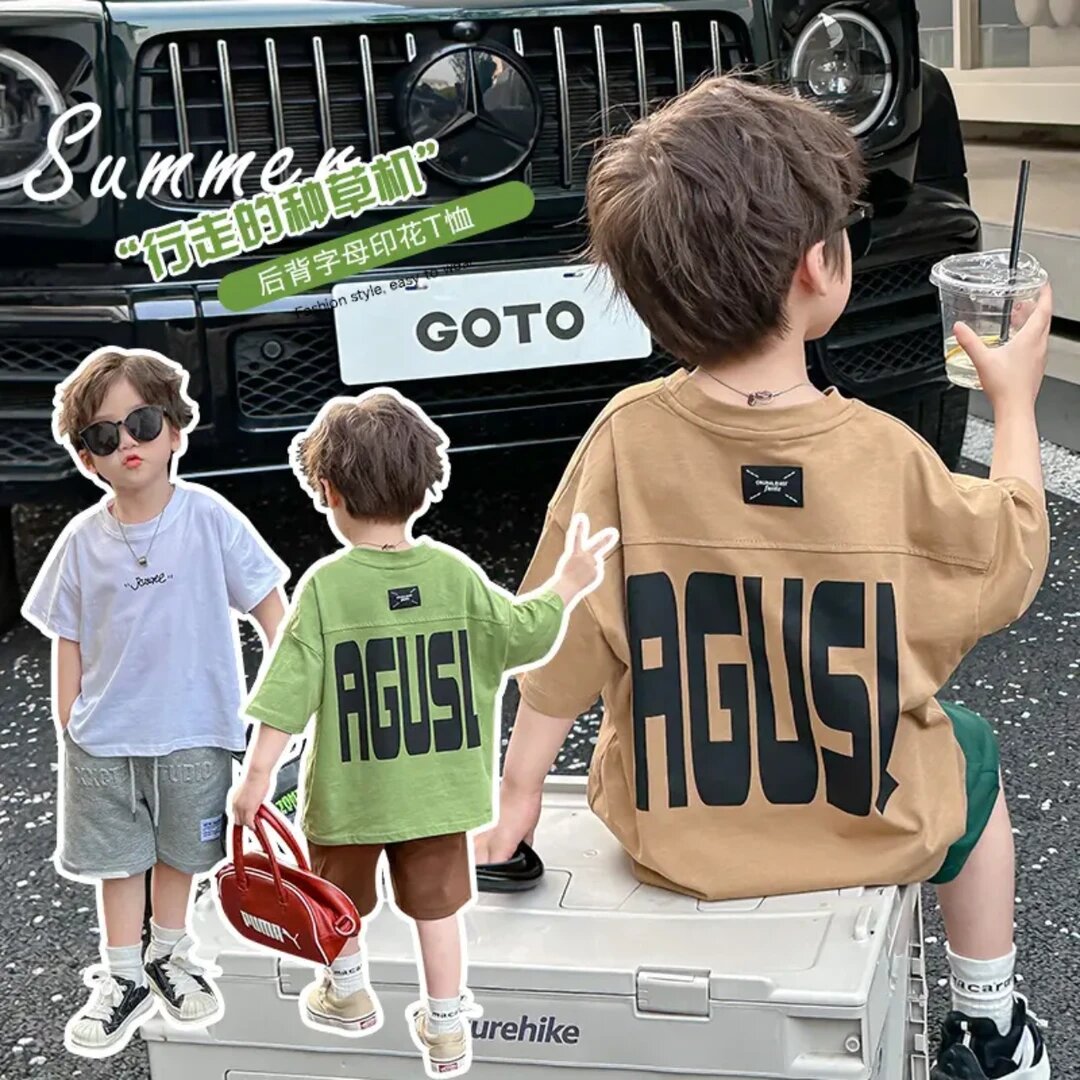 儿童夏季新款纯棉短袖T恤洋气拼接韩版百搭T恤中童休闲上衣男女童