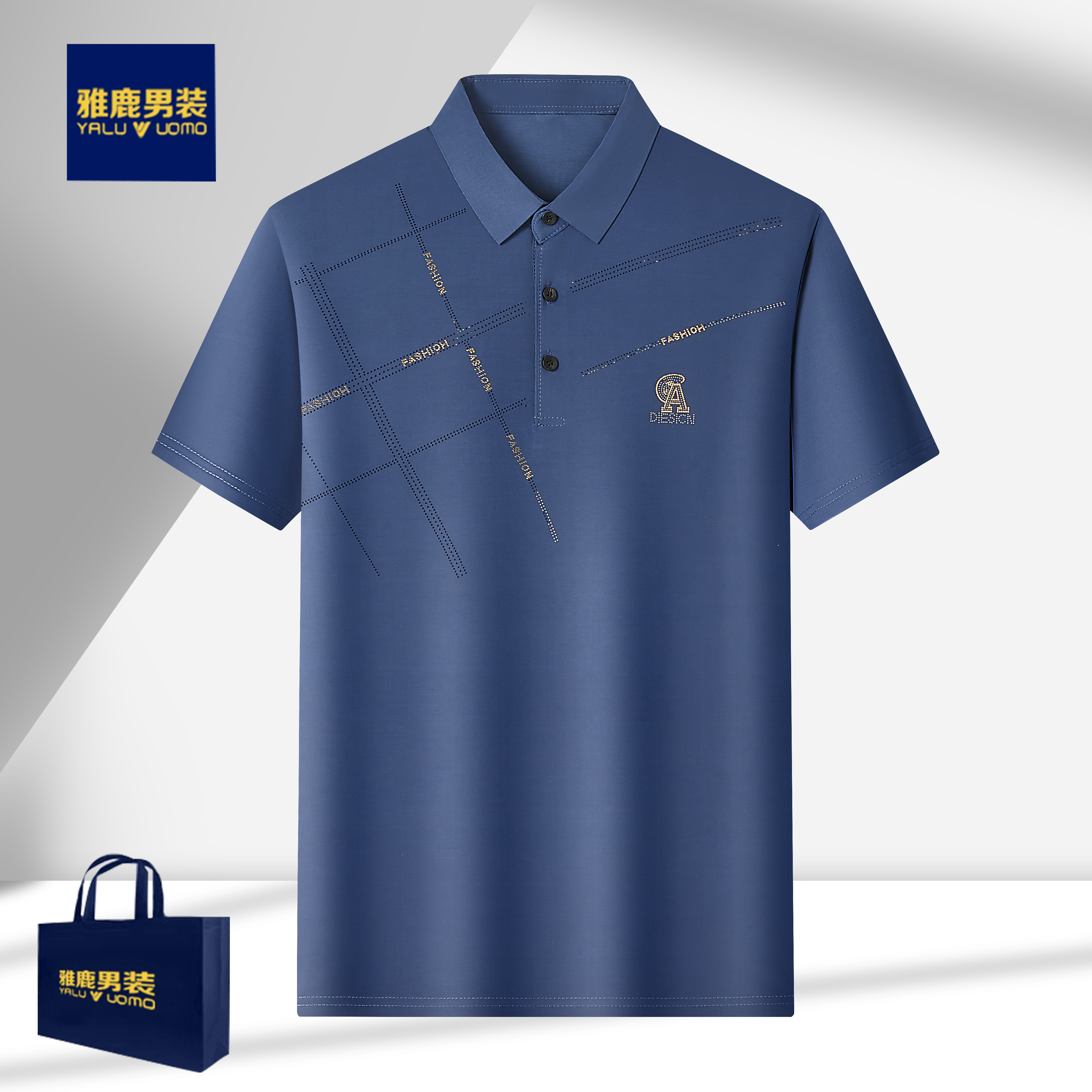 雅鹿男装2025新款中年夏季透气短袖爸爸装男士POLO衫父亲休闲T恤