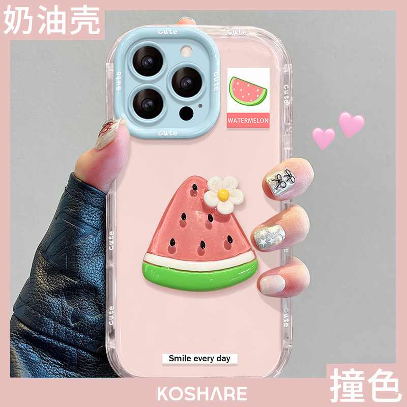 水果公仔适用苹果15/14/13透明iPhone16promax果冻奶油卡通手机壳
