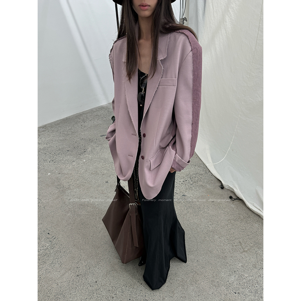 JCCC影子【模块拼接】粉紫色拼接毛边设计感西装外套JE4BSE13