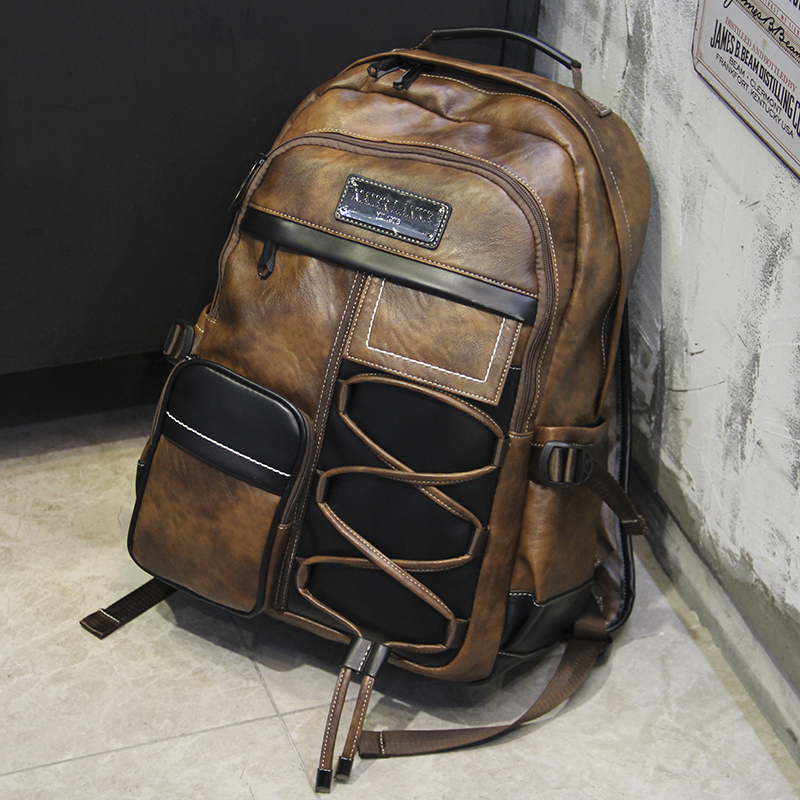 休闲森系双根减负简约书包拉链字母复古防水时尚男士户外欧美潮流