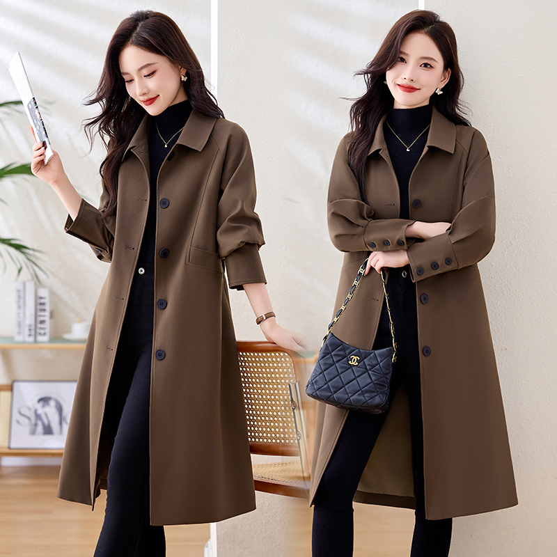 英伦风咖色风衣外套女2025春秋装新款气质收腰小个子长款过膝大衣